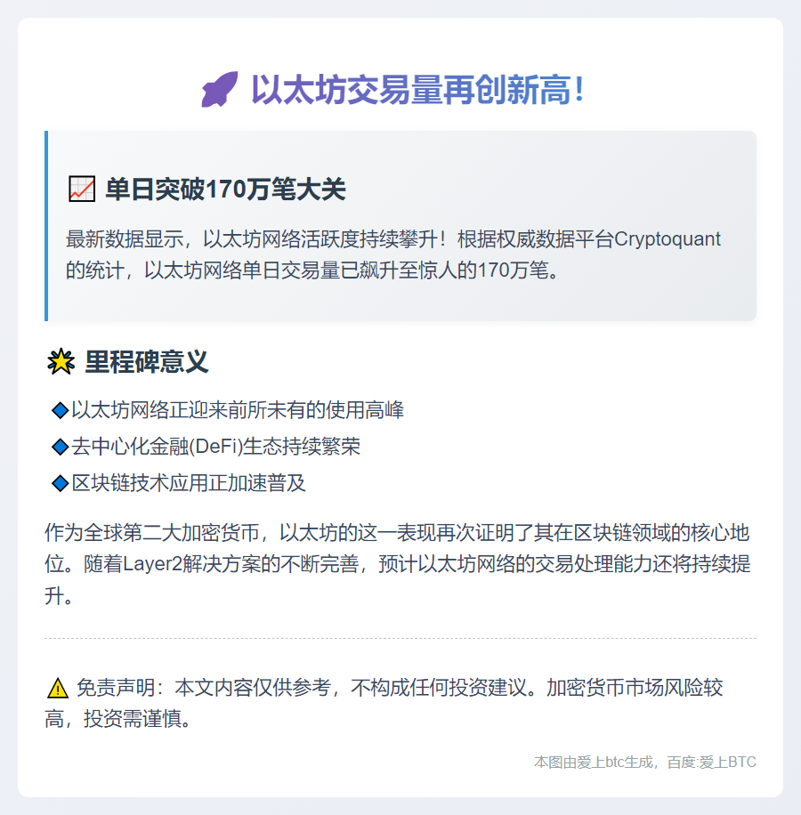 以太坊单日交易170万笔