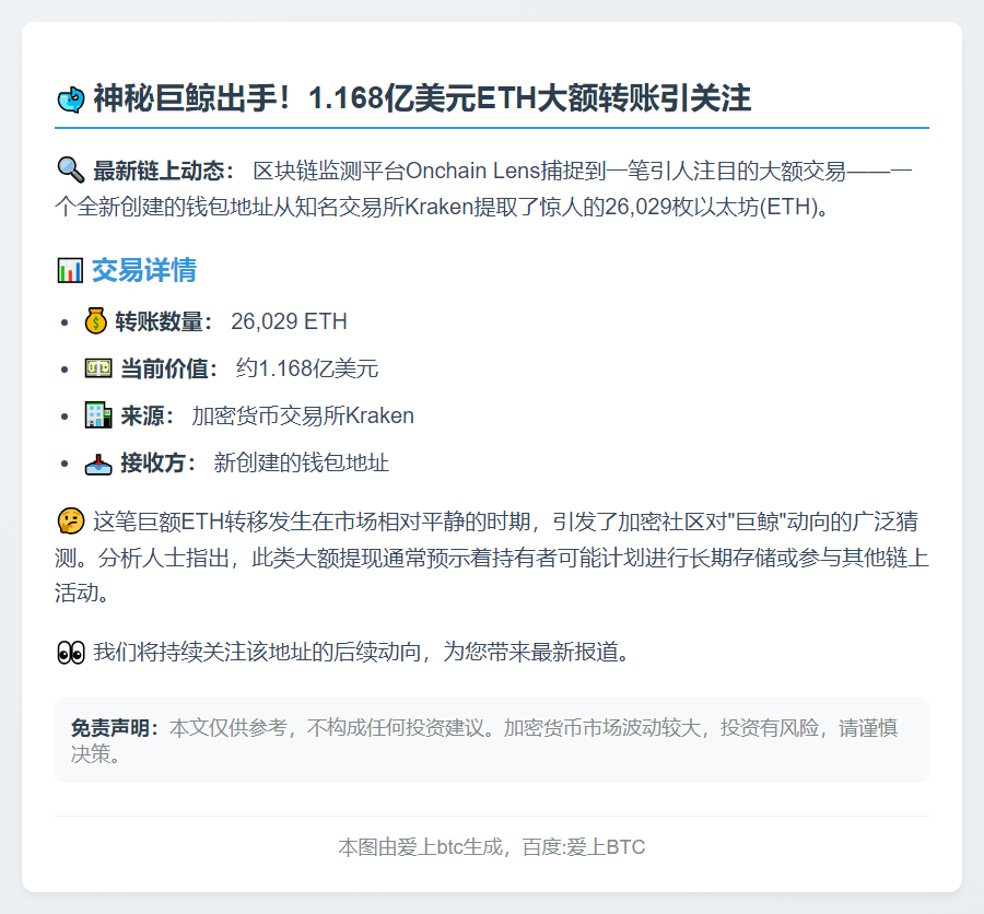 新建地址从Kraken提币2.6万ETH