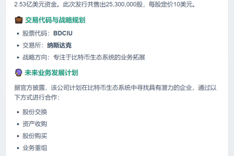 BTC Development融资2.53亿美元