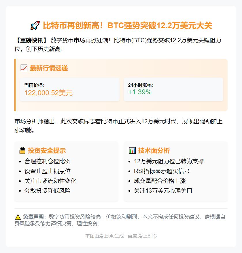 比特币突破12.2万美元
