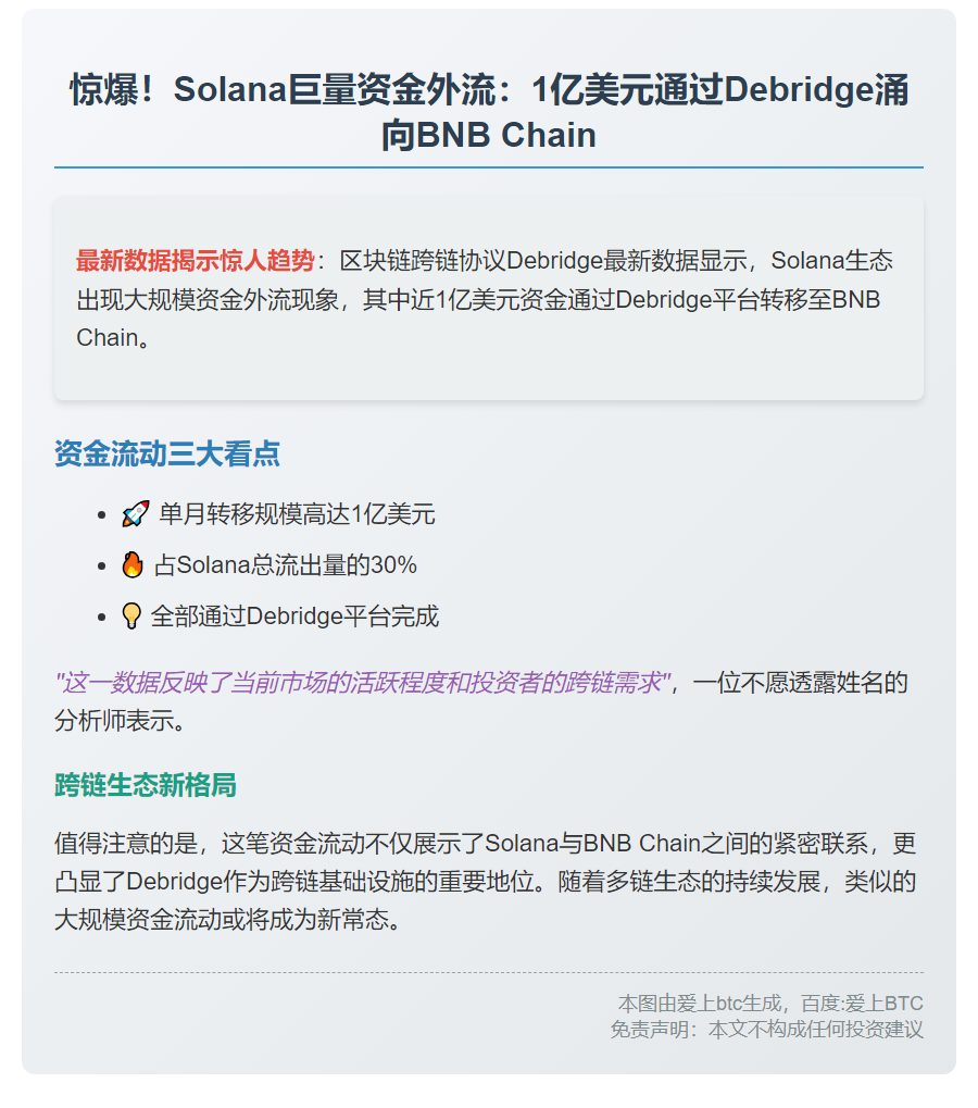1亿美元资金经Debridge从Solana转至BNB Chain