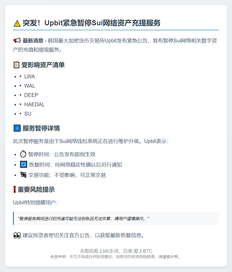 Upbit暂停Sui网络资产存取
