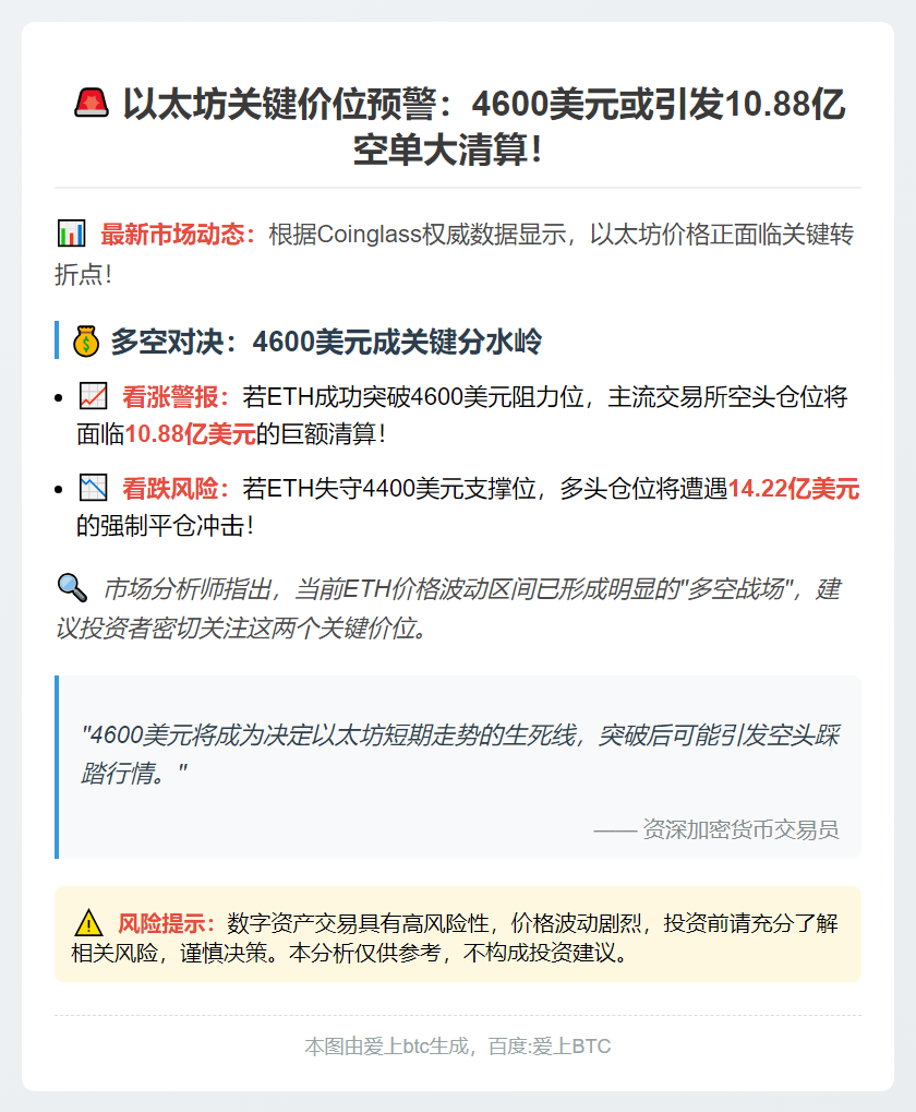 以太坊破4600将引爆10亿空单清算