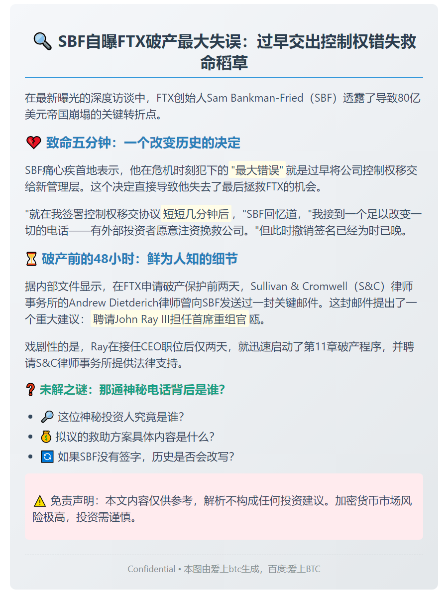 SBF：FTX破产时最大错误是放弃控制权
