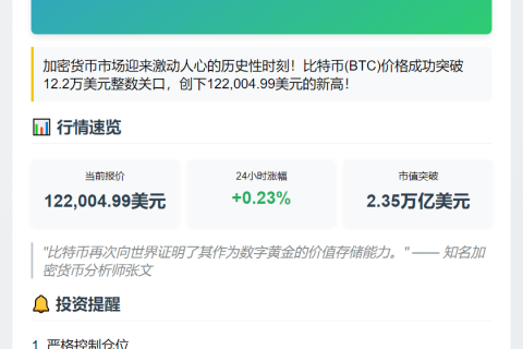 比特币突破12.2万美元