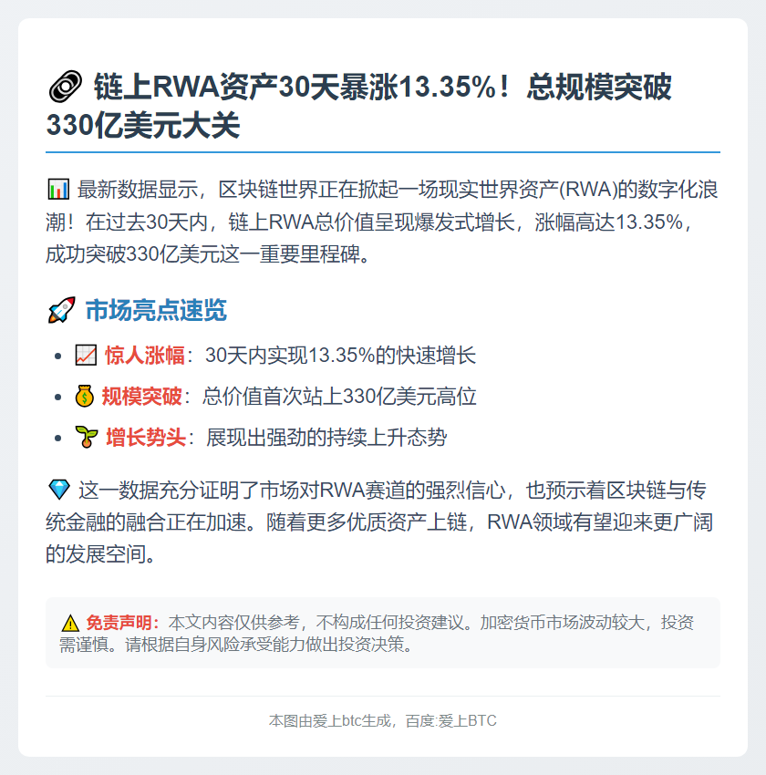链上RWA月涨13%突破330亿
