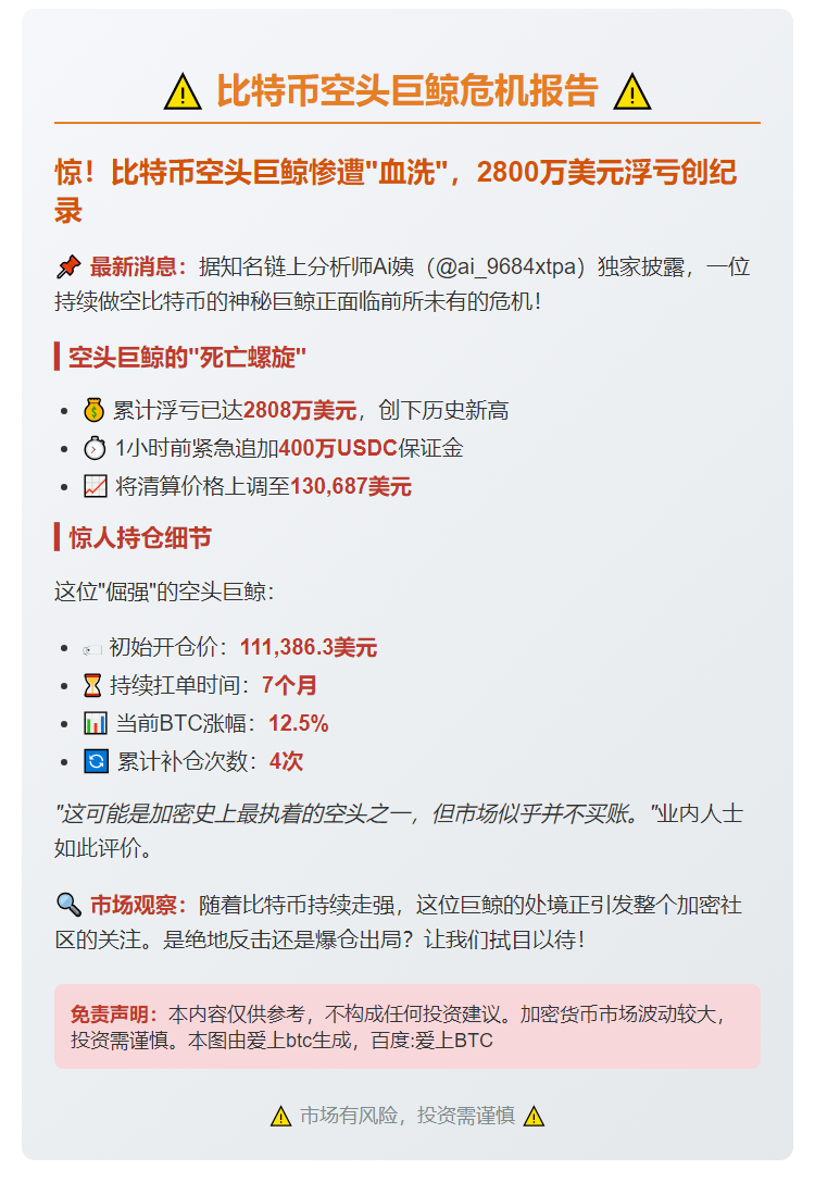BTC鲸鱼做空浮亏2808万美元