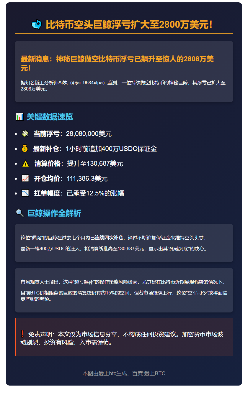 鲸鱼做空BTC巨亏2808万