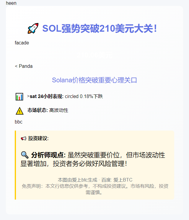 SOL突破210美元