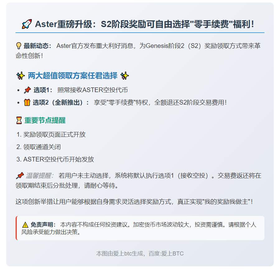 Aster：S2奖励可退交易费
