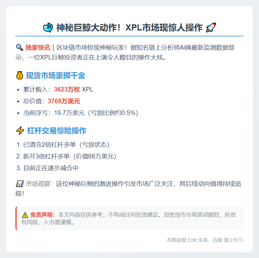 XPL神秘巨鲸加仓现货并部分平仓多单