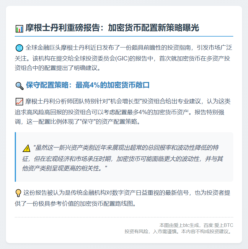 摩根士丹利建议谨慎配置加密货币