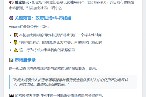 加密KOL Ansem：政府购比特币或预示周期顶