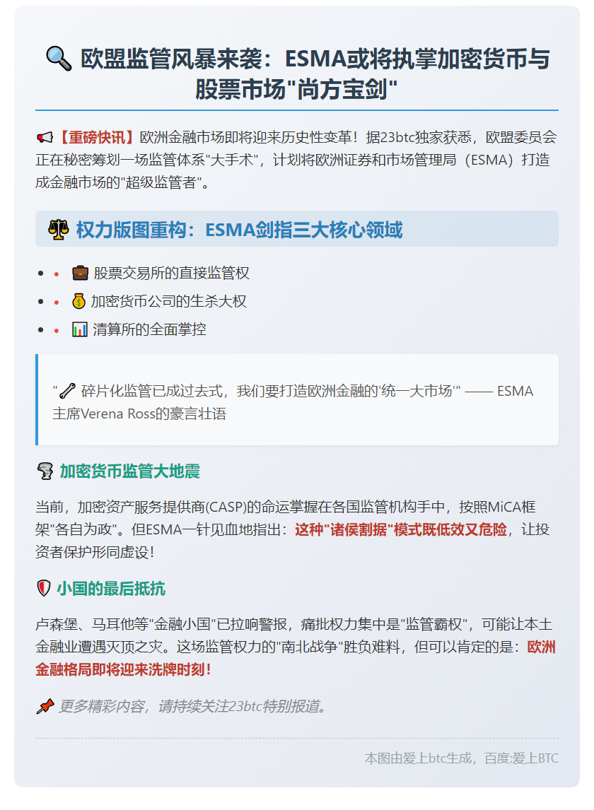 欧盟拟扩大ESMA职权监管加密及股市