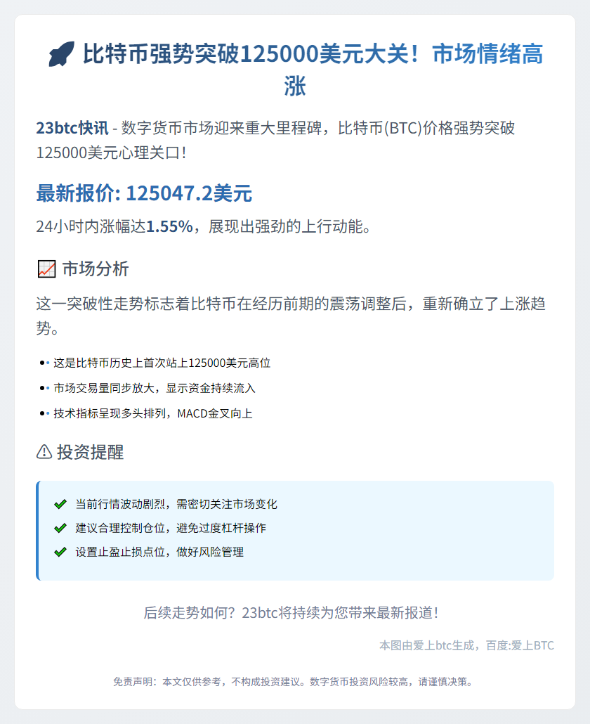 比特币突破12.5万