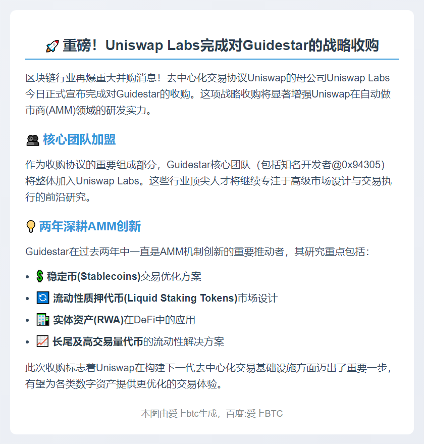 Uniswap收购Guidestar