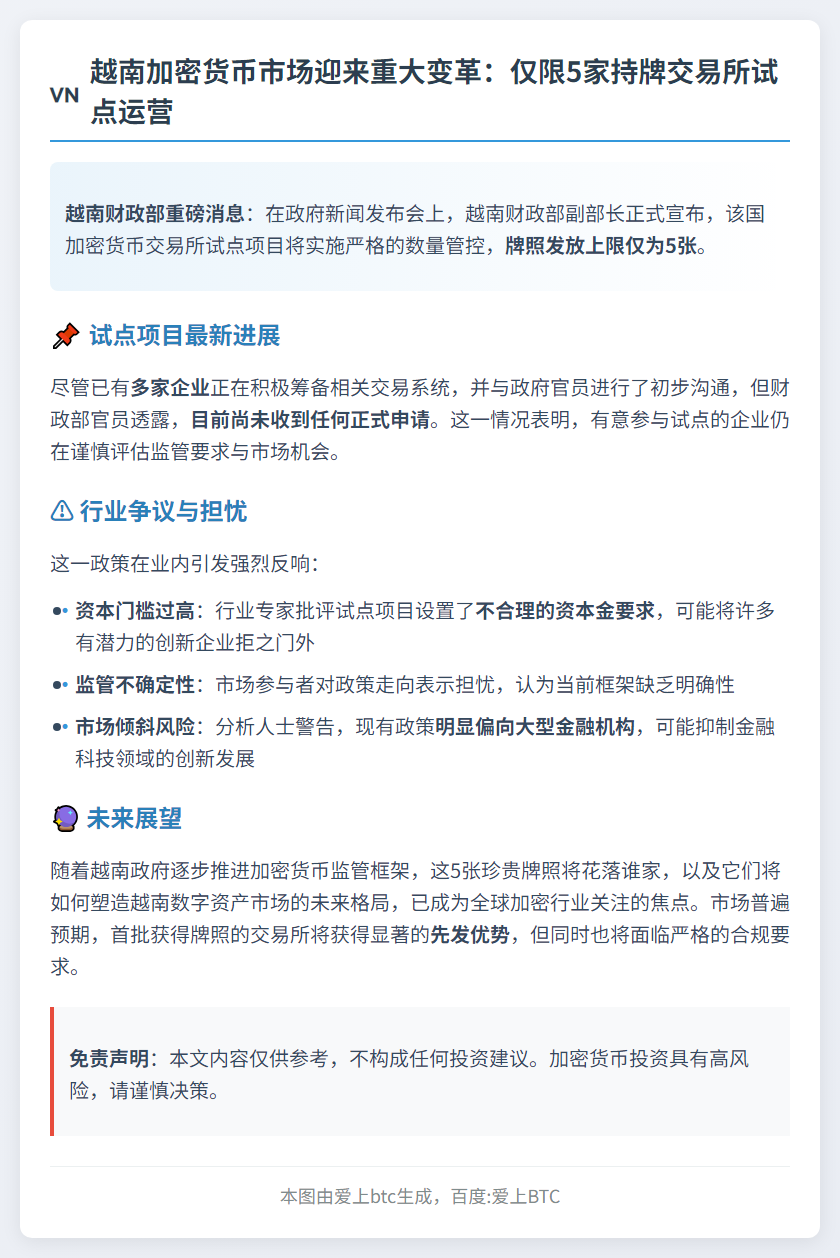 越南仅限5家交易所试点加密货币