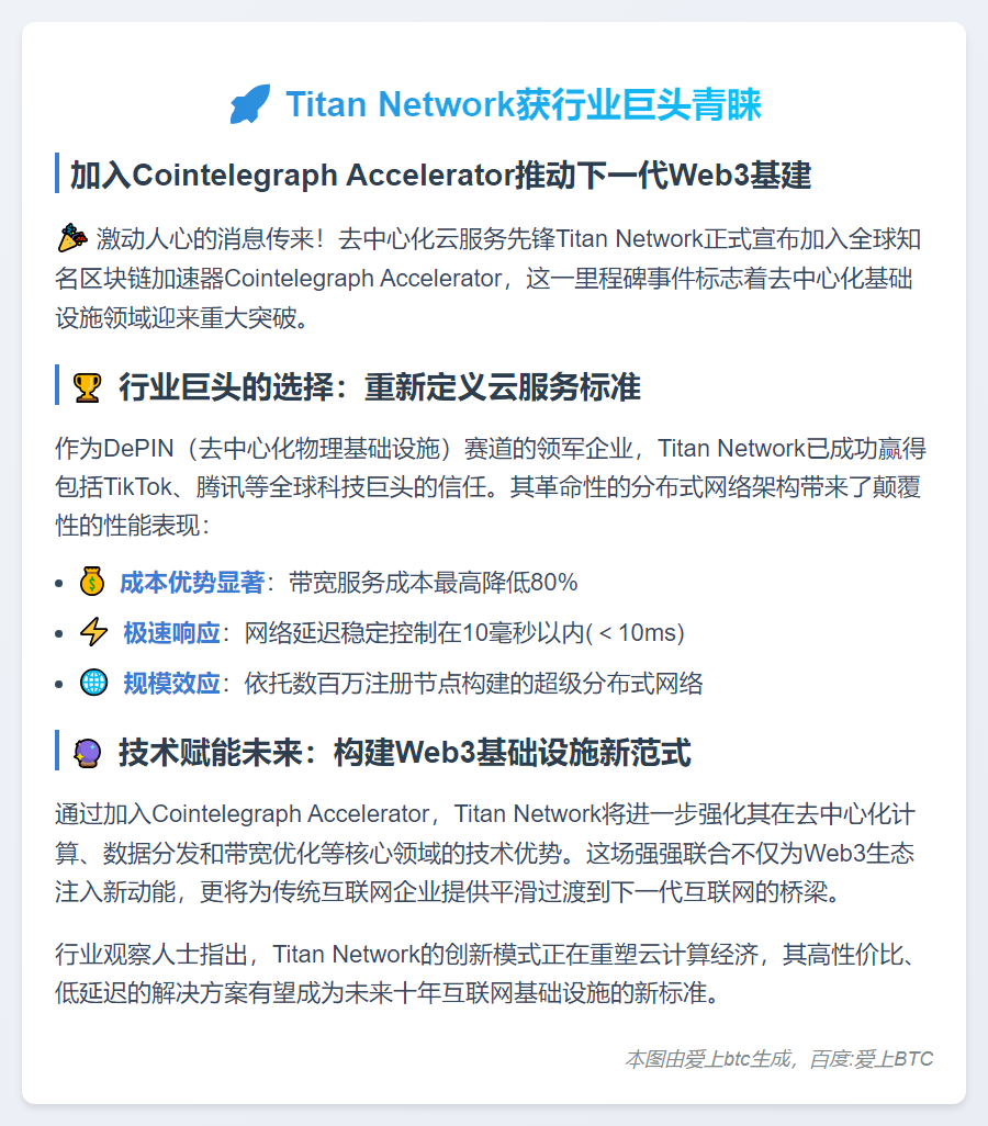 Titan获Cointelegraph加速器支持