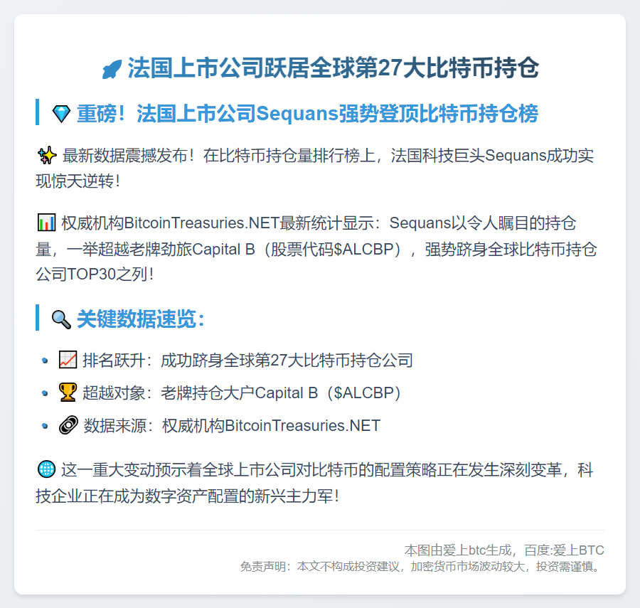 法国上市公司跃居全球第27大比特币持仓