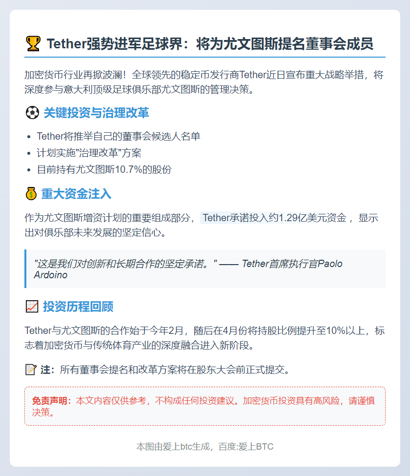 Tether提名尤文图斯董事会候选人