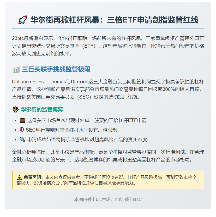 华尔街以三倍杠杆ETF申请测试监管机构风险容忍度