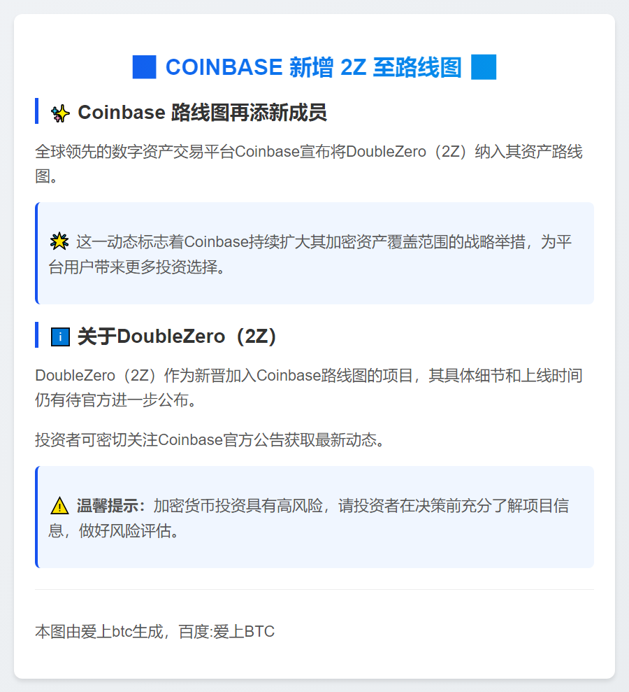 COINBASE 新增 2Z 至路线图