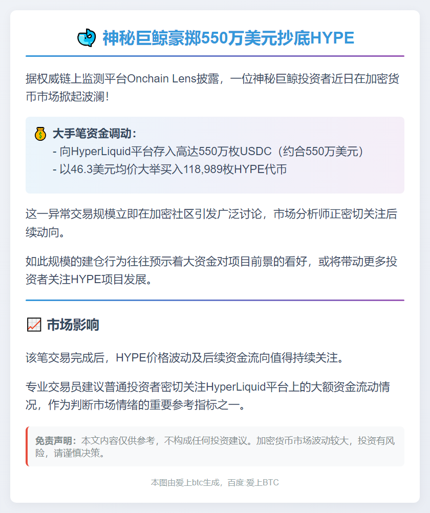 鲸鱼豪掷550万U抄底HYPE
