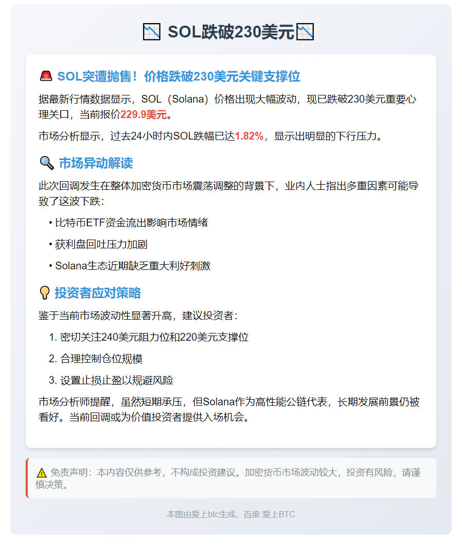 SOL跌破230美元
