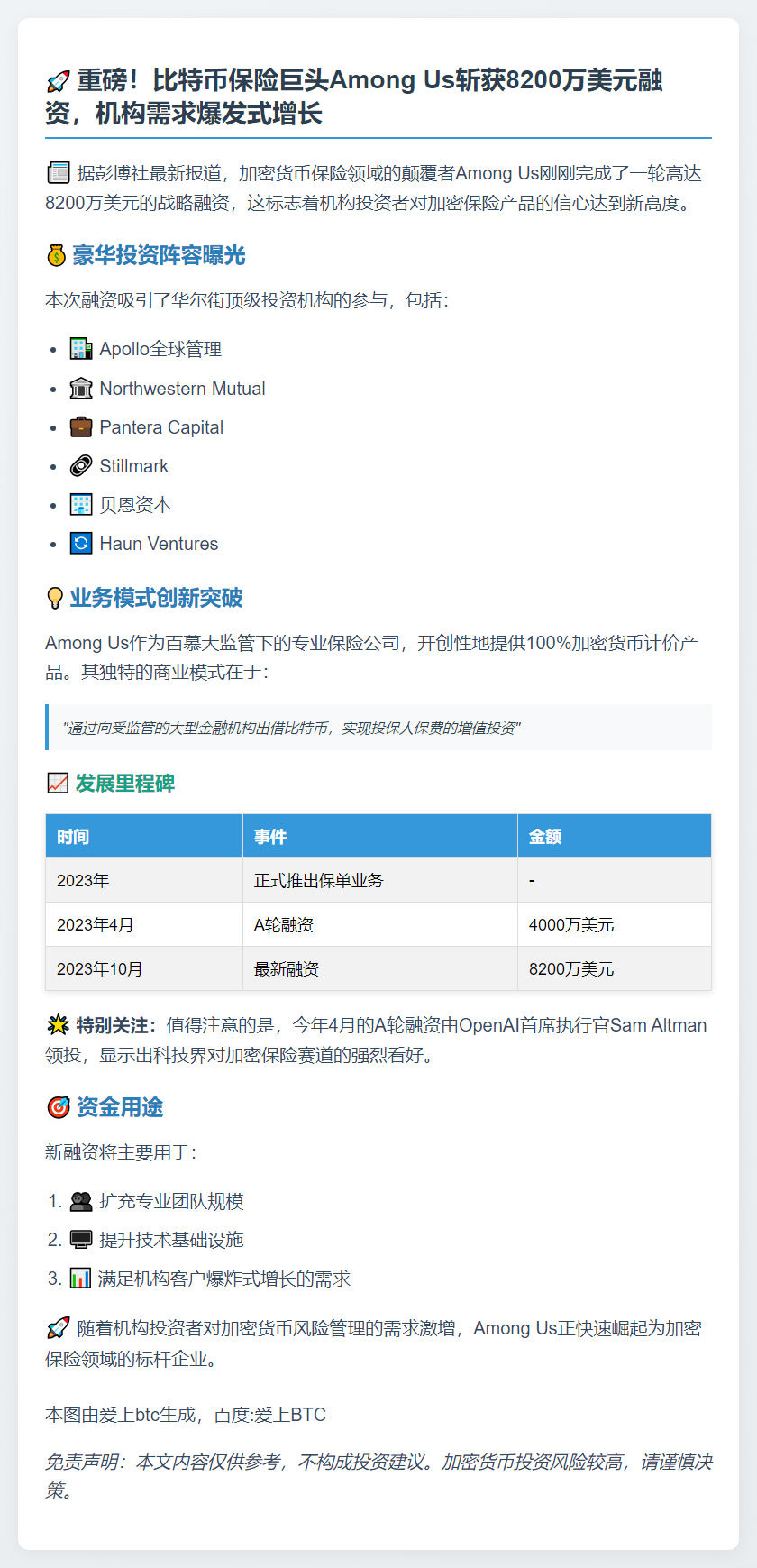 比特币人寿保险 Among Us 融资8200万美元