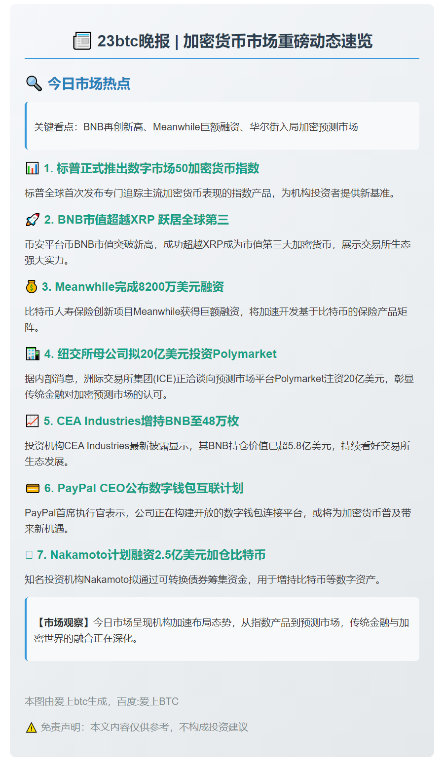 23btc晚报 | 10月7日重要动态