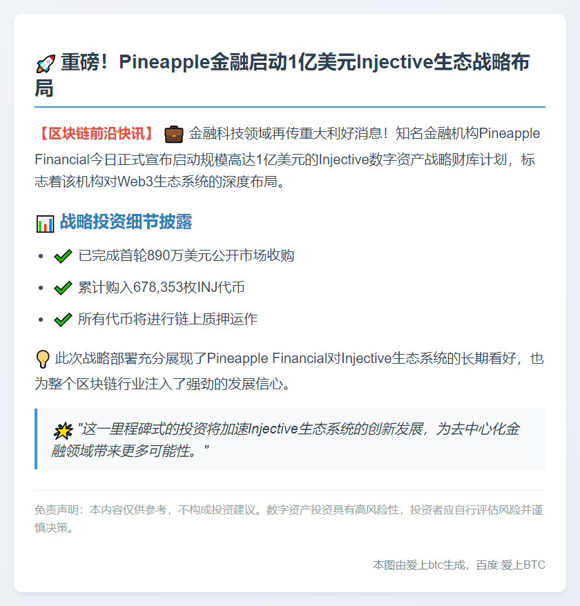 Pineapple注资1亿推动Injective发展