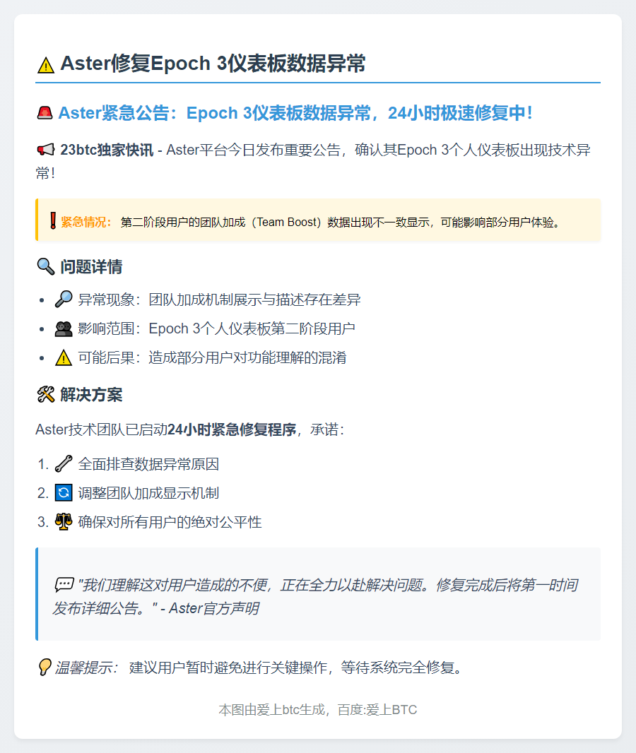 Aster修复Epoch 3仪表板数据异常