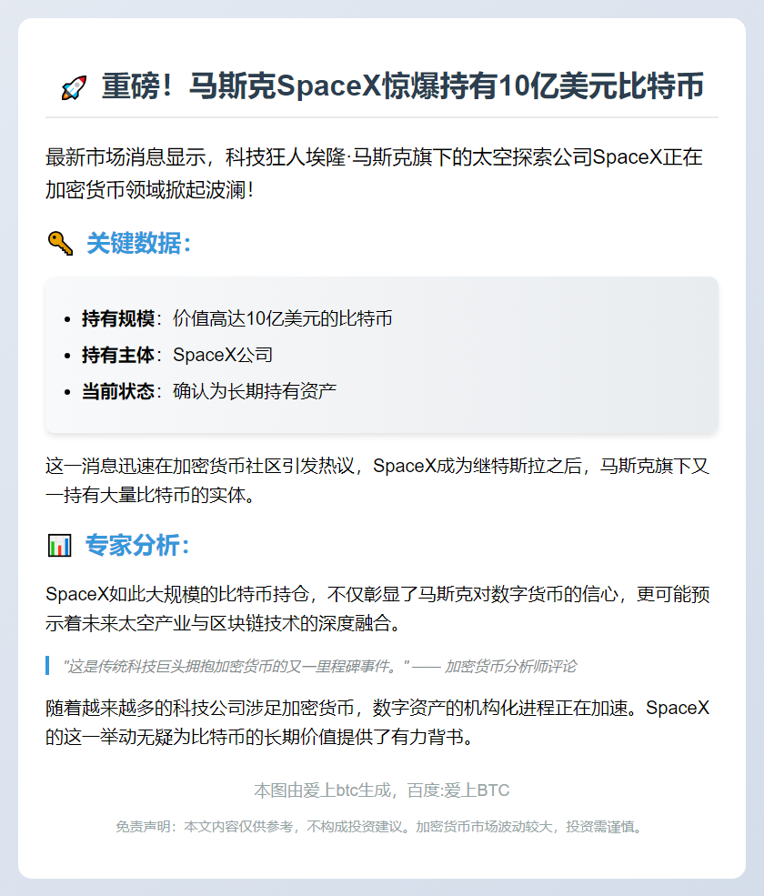 马斯克SpaceX持10亿美元比特币
