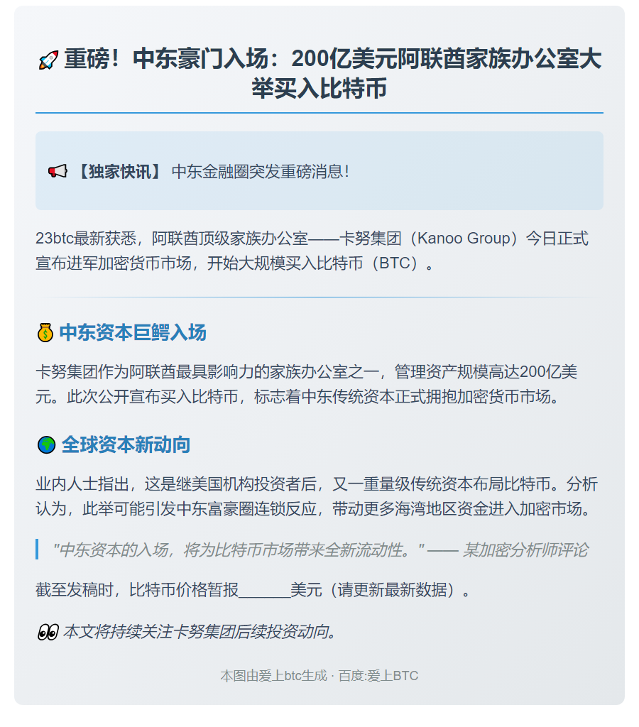 阿联酋家族办公室卡努集团买入比特币