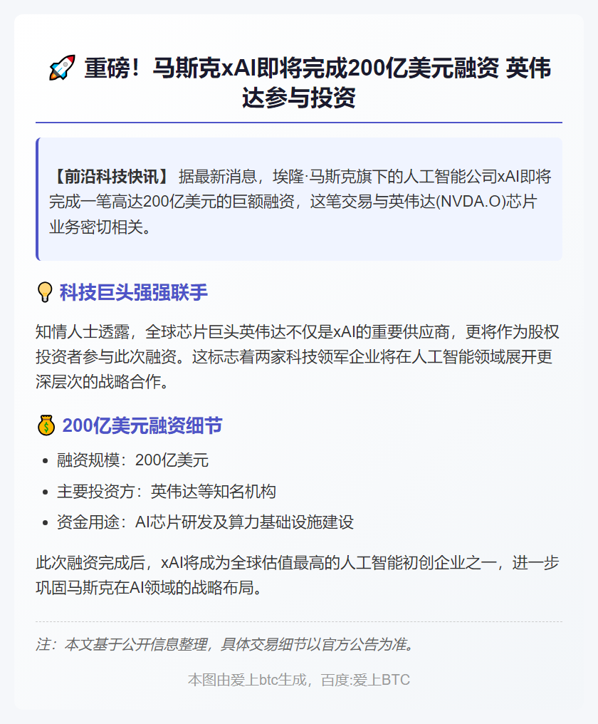 马斯克xAI将获200亿美元融资