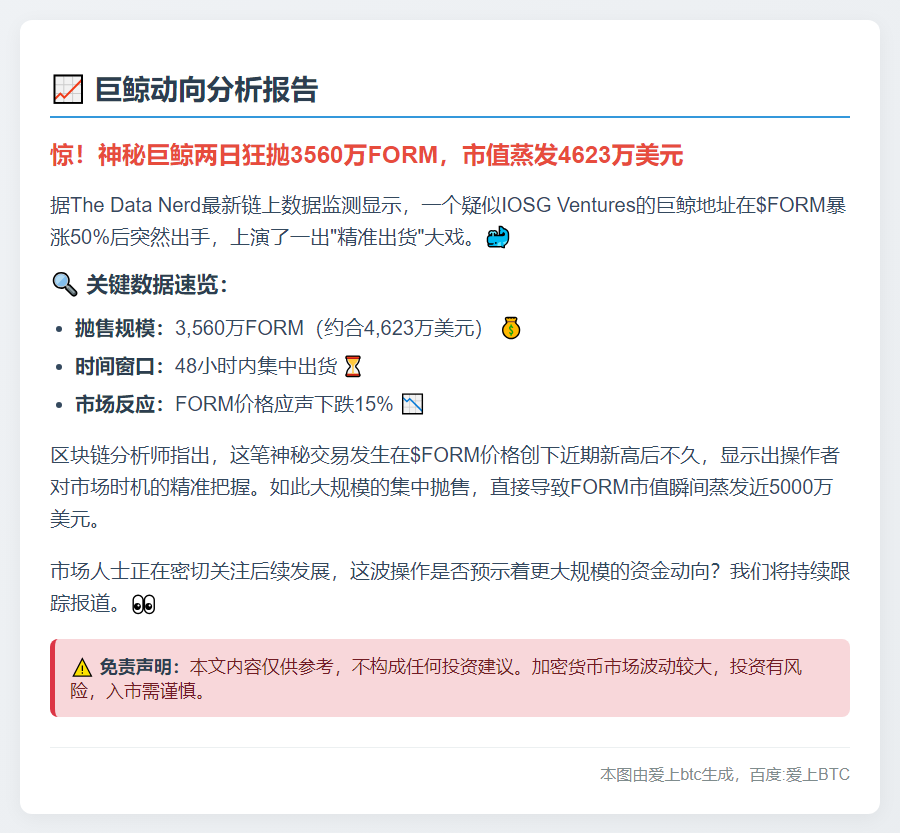 IOSG Ventures两日存入3560万FORM