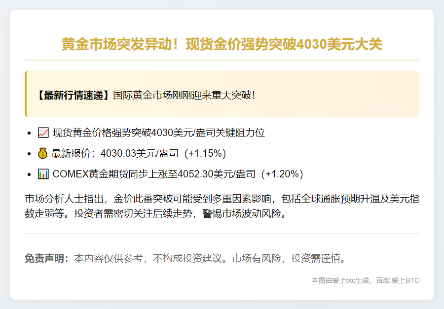 金价突破4030美元
