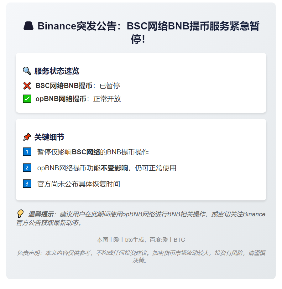 Binance暂停BSC网络BNB提币
