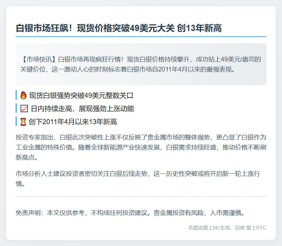 白银现货突破49美元