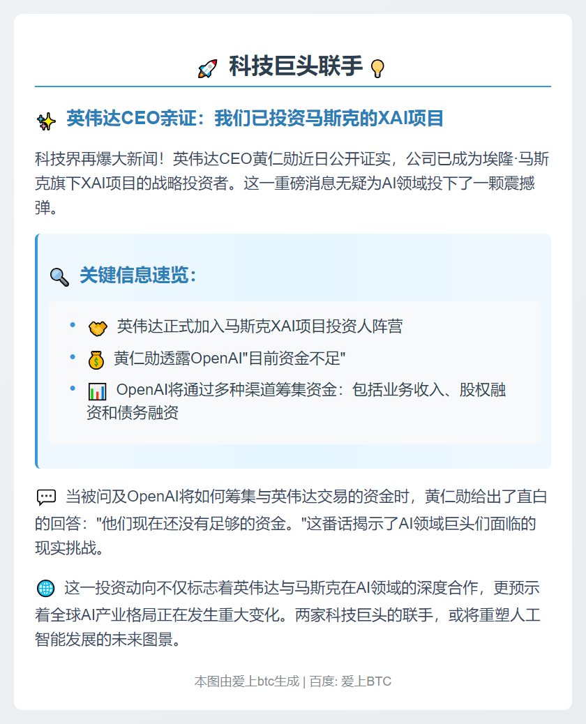 英伟达CEO确认投资马斯克XAI