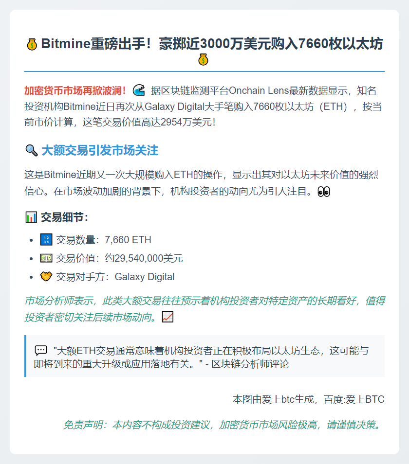 Bitmine增持7660枚ETH