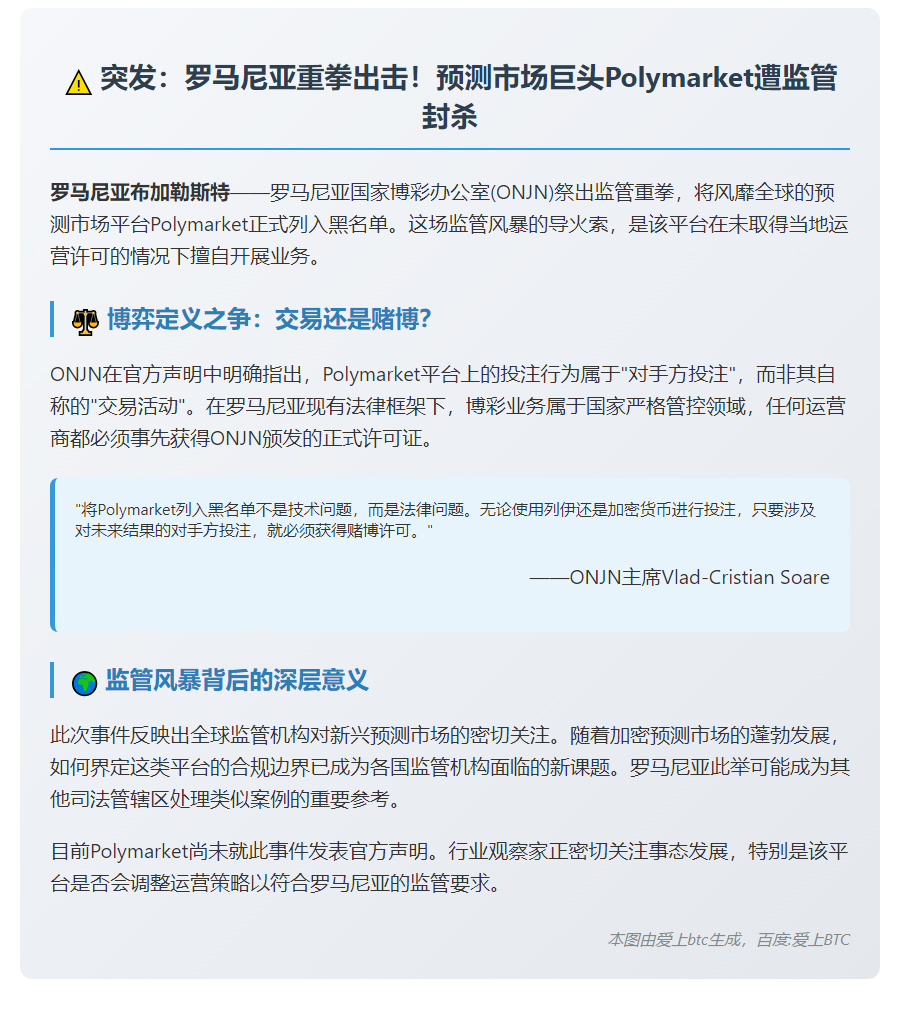罗马尼亚将无牌Polymarket列入黑名单