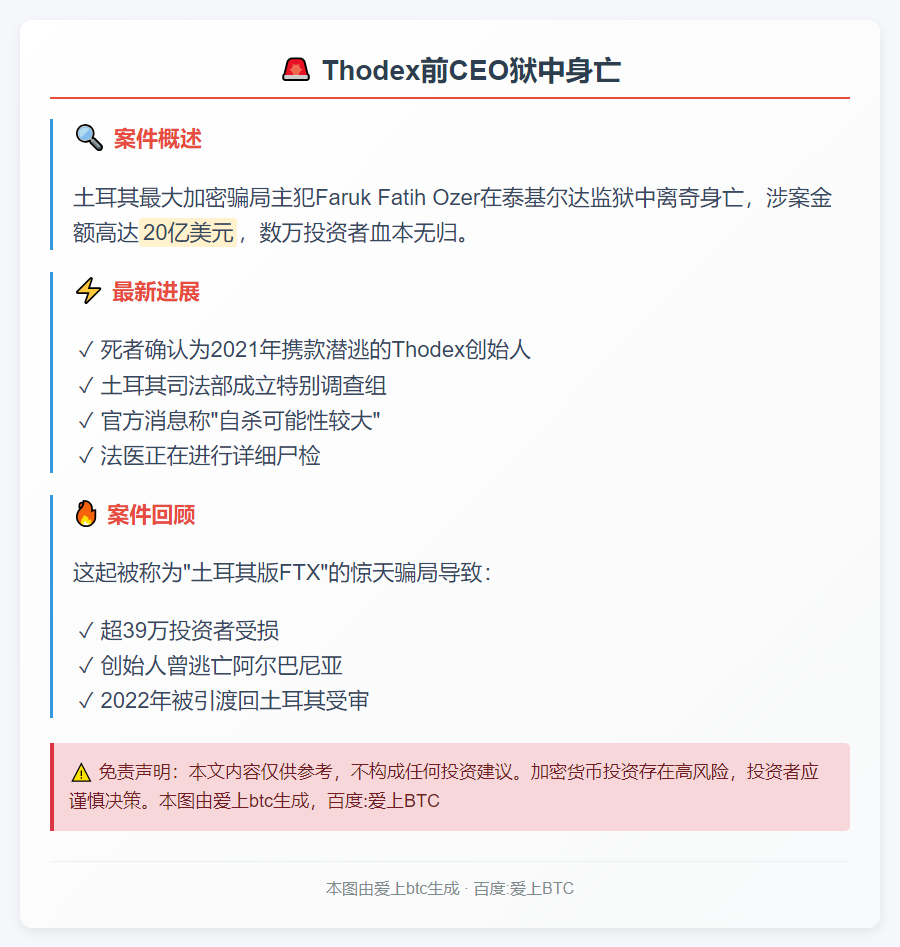 Thodex前CEO狱中身亡