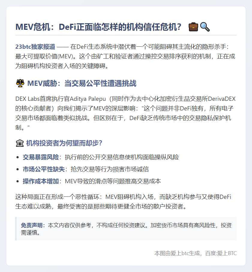 MEV驱离机构投资者，DeFi面临挑战