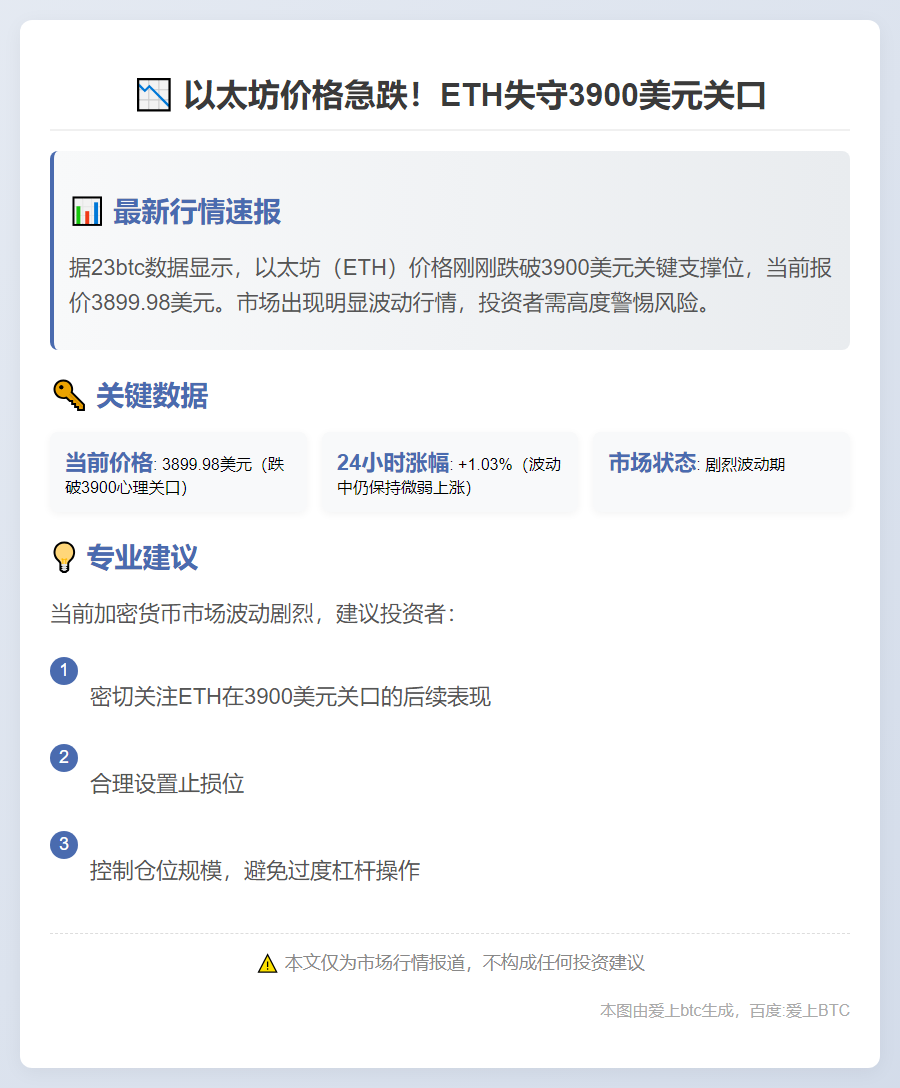 ETH跌破3900