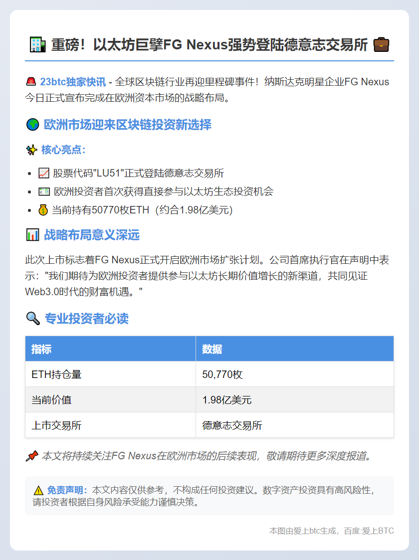 以太坊财库FG Nexus登陆德交所