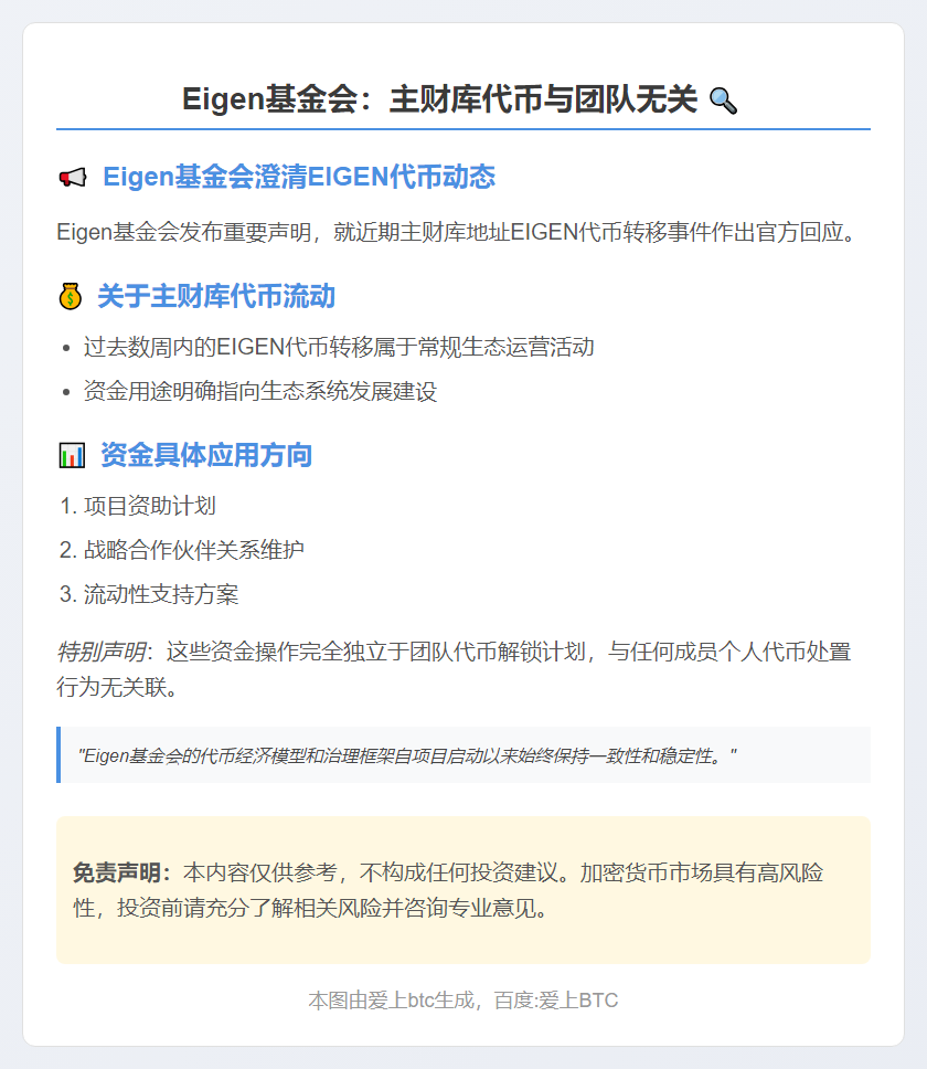Eigen基金会：主财库代币与团队无关