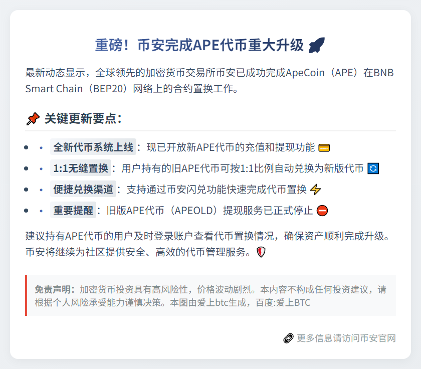 币安完成APE合约置换