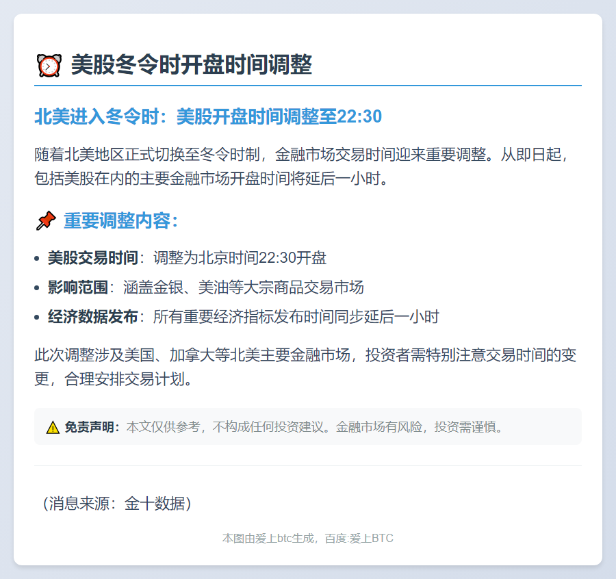 美股冬令时开盘延至22:30