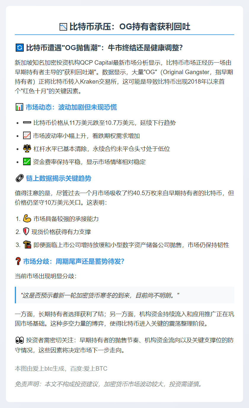 比特币承压：OG持有者获利回吐